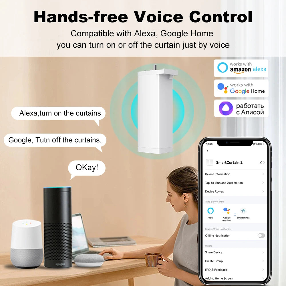 Moteur de Rideau/Volet Électrique Zigbee/WiFi - Compatible Tuya, Alexa