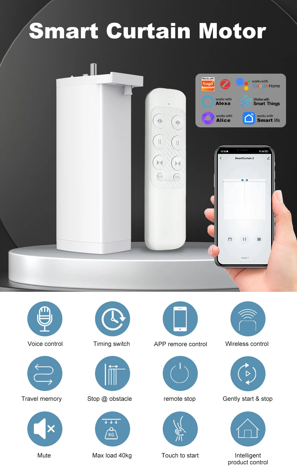 Moteur de Rideau/Volet Électrique Zigbee/WiFi - Compatible Tuya, Alexa
