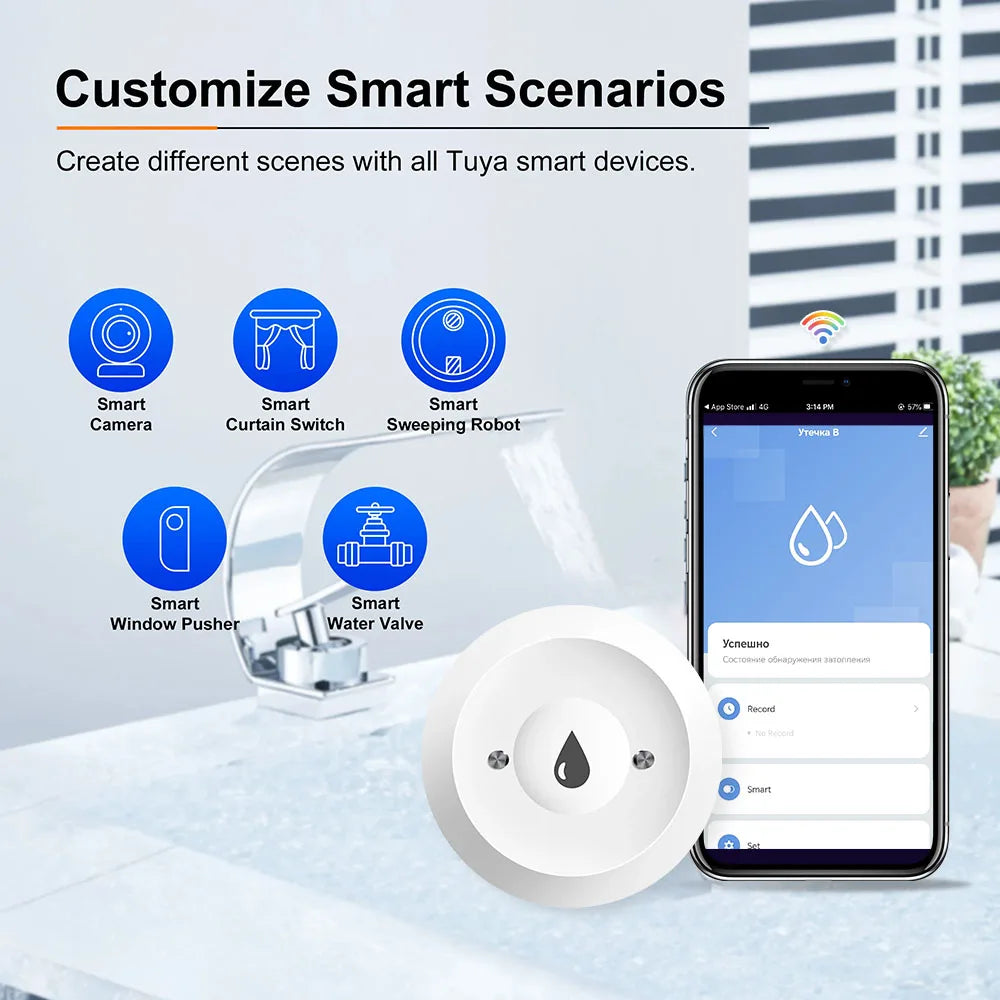 Détecteur de Fuite d'Eau Zigbee - Compatible Tuya, Smart Life