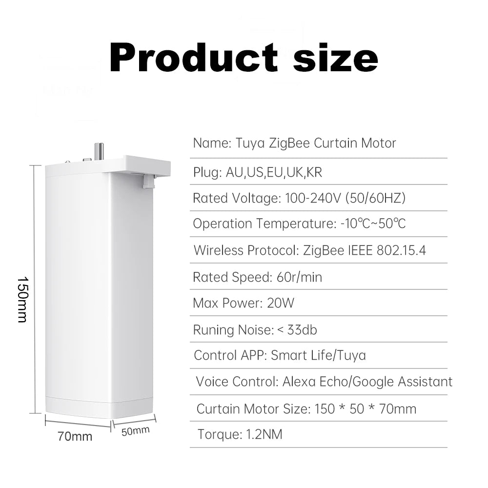 Moteur de Rideau/Volet Électrique Zigbee/WiFi - Compatible Tuya, Alexa